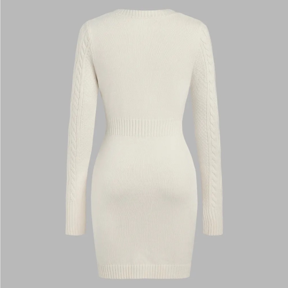 Cider Knit Solid Round Neckline Button Sweater Cr… - image 2